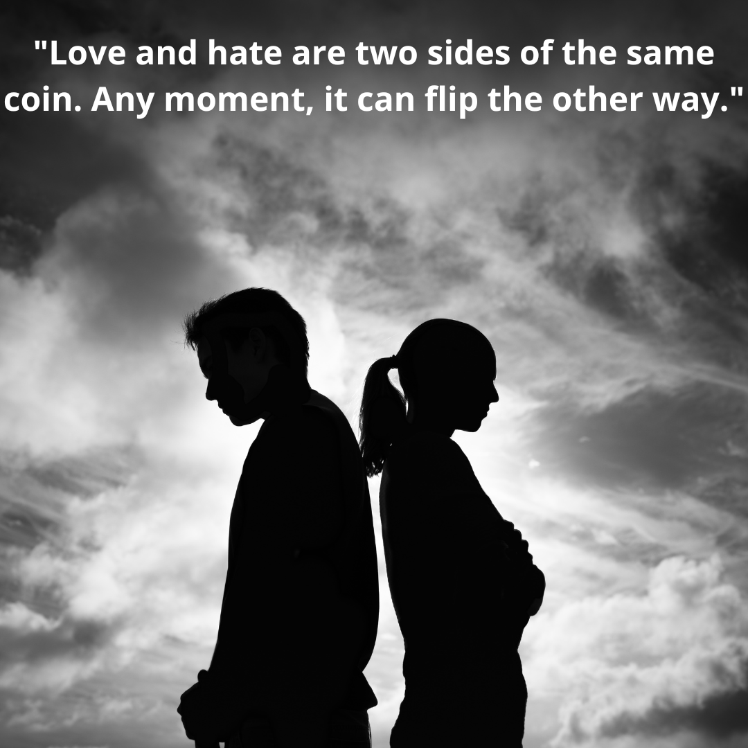"Love and hate are two sides of the same coin. Any moment, it can flip the other way."