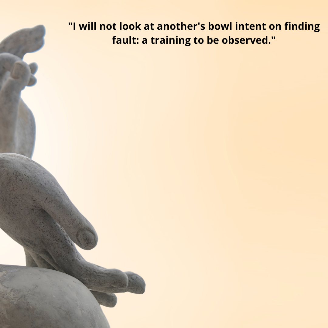 "I will not look at another's bowl intent on finding fault: a training to be observed."