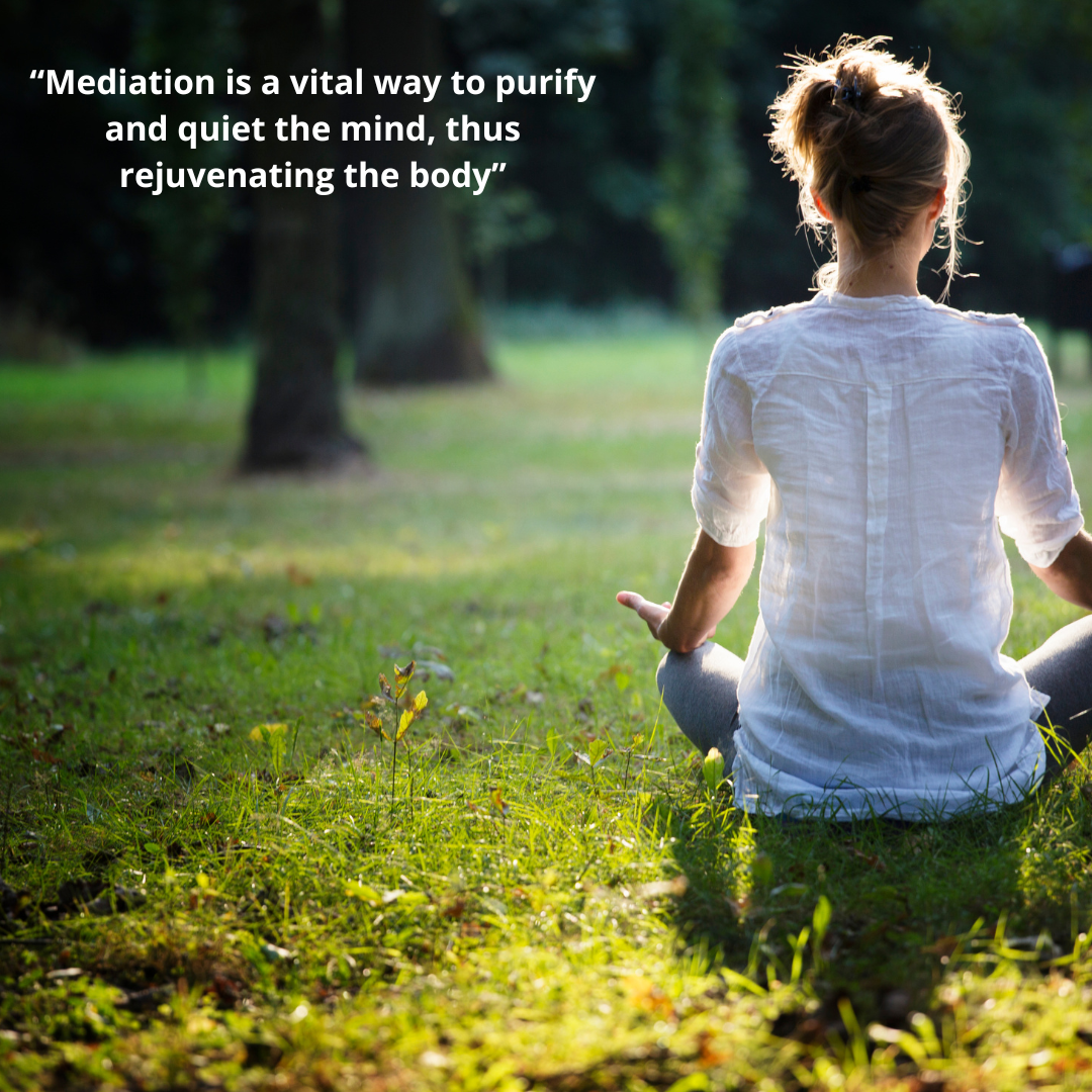 “Mediation is a vital way to purify and quiet the mind, thus rejuvenating the body”