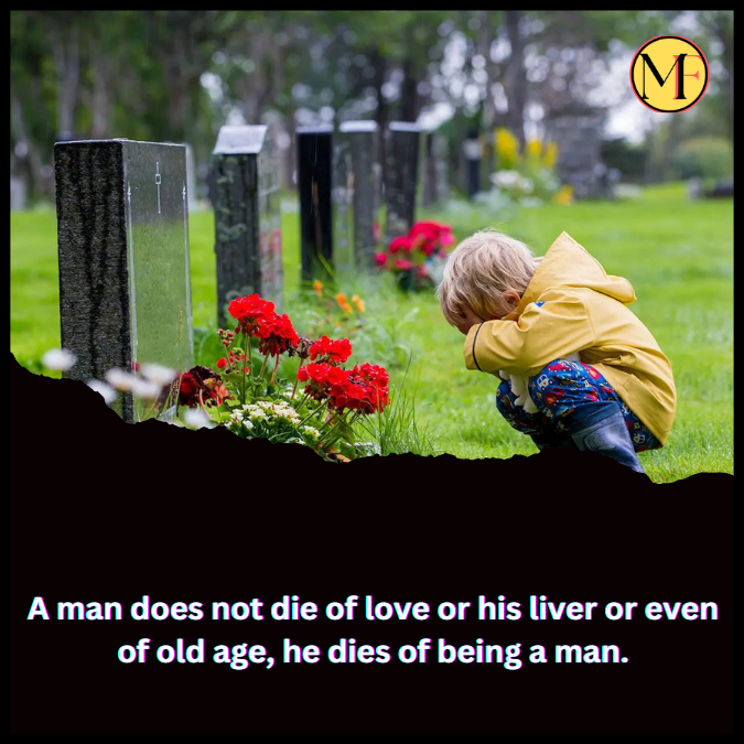 A man does not die of love or his liver or even of old age, he dies of being a man.