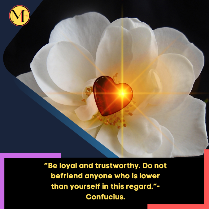 “Be loyal and trustworthy. Do not befriend anyone who is lower than yourself in this regard.”- Confucius.