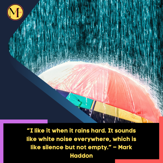 “I like it when it rains hard. It sounds like white noise everywhere, which is like silence but not empty.” – Mark Haddon (1)
