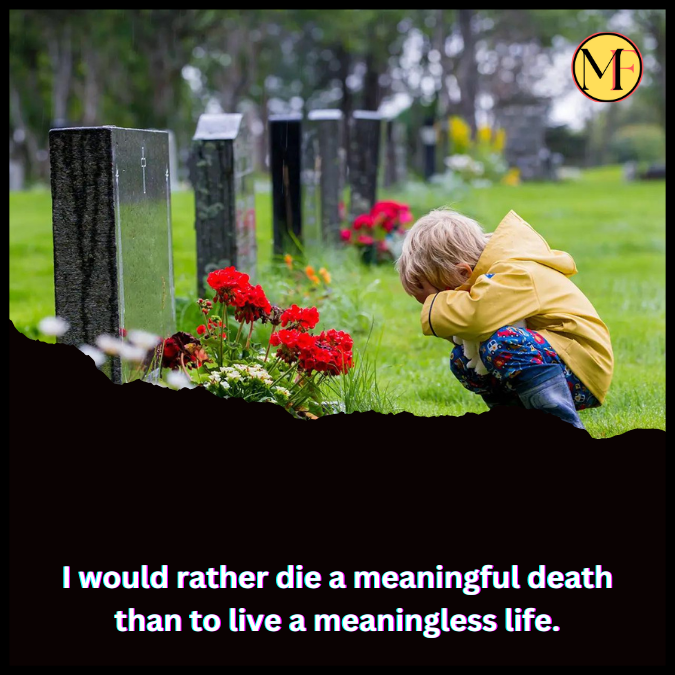 I would rather die a meaningful death than to live a meaningless life.