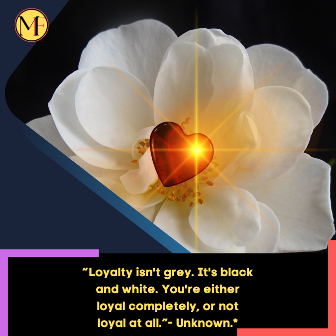 “Loyalty isn't grey. It's black and white. You're either loyal completely, or not loyal at all.”- Unknown.