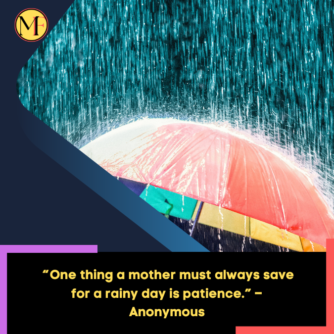 _“One thing a mother must always save for a rainy day is patience.” – Anonymous