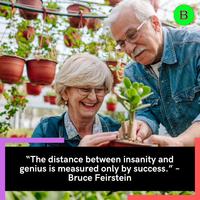 “The distance between insanity and genius is measured only by success.” – Bruce Feirstein