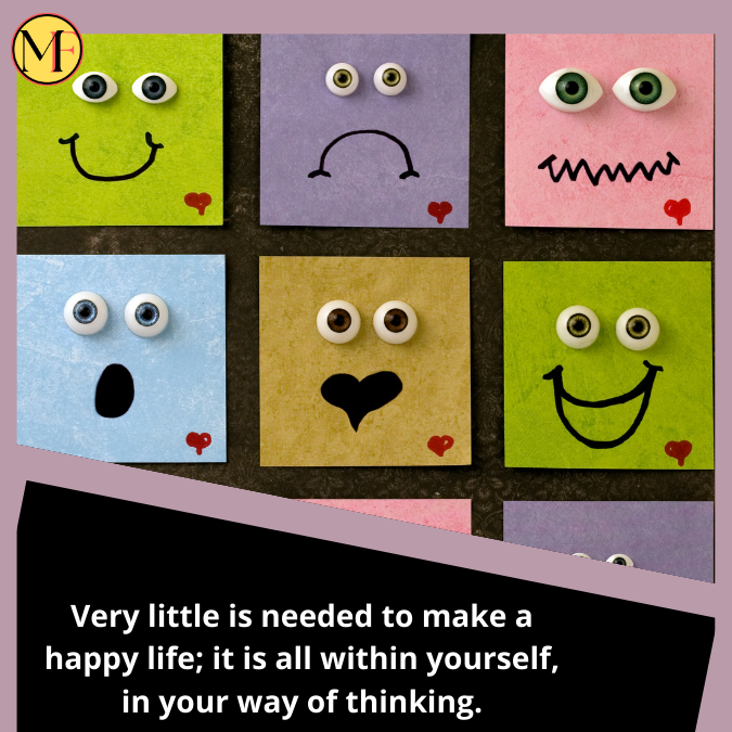 Very little is needed to make a happy life; it is all within yourself, in your way of thinking.