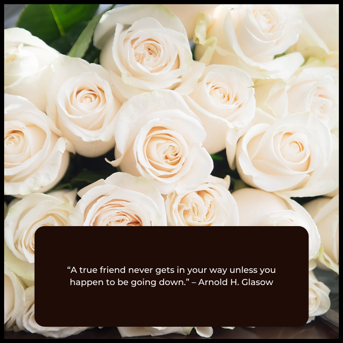 “A true friend never gets in your way unless you happen to be going down.” – Arnold H. Glasow