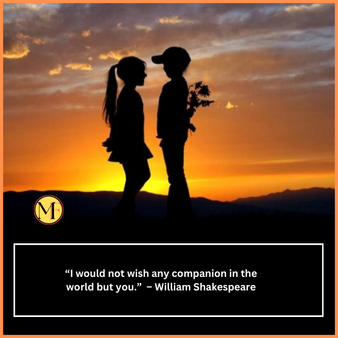  “I would not wish any companion in the world but you.”  – William Shakespeare
