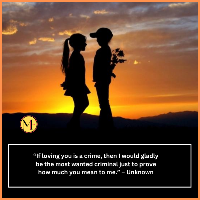  “If loving you is a crime, then I would gladly be the most wanted criminal just to prove how much you mean to me.” – Unknown