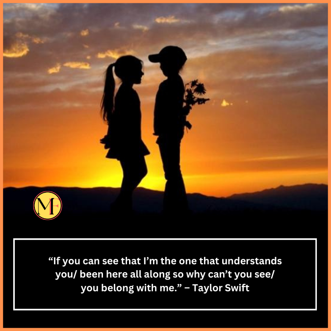  “If you can see that I’m the one that understands you/ been here all along so why can’t you see/ you belong with me.” – Taylor Swift